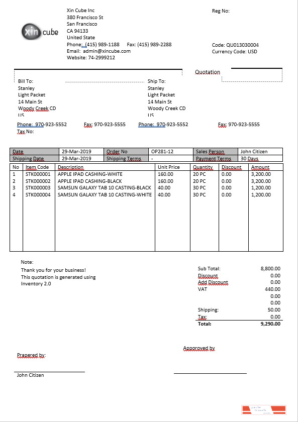USA San Francisco Xincube utility bill template in Word and PDF format